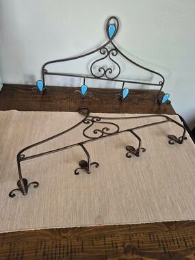 Rustic Metal Wall Hook Rack with Turquoise Accents